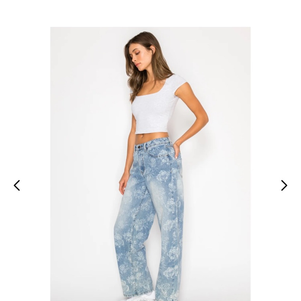 Cali 1850 Floral Patterned Light Blue Wide Leg Jeans - Picture 2 of 7